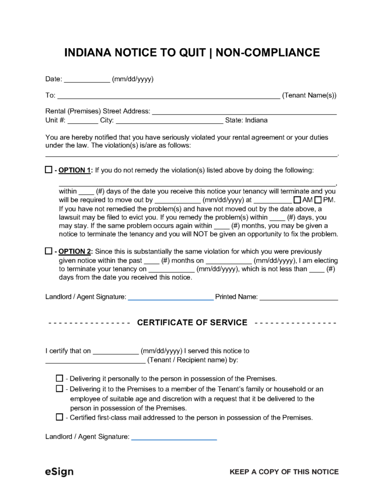 Free Indiana Eviction Notice Templates (3) | PDF | Word