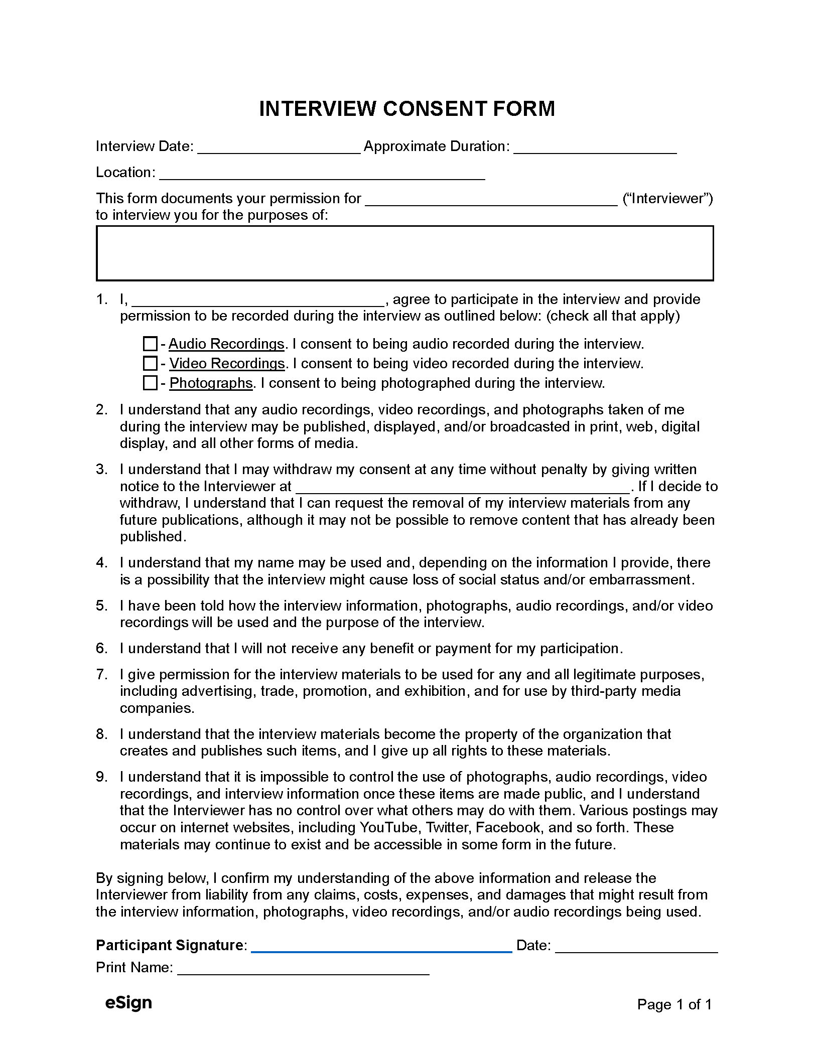 Free Interview Consent Form | PDF | Word