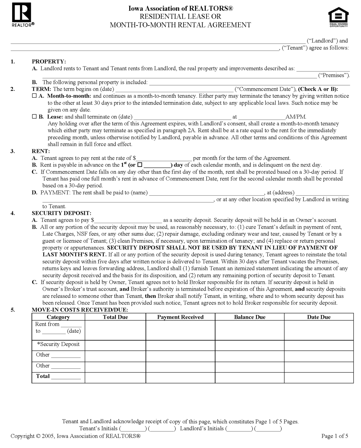 Free Iowa Standard Residential Lease Agreement PDF Word