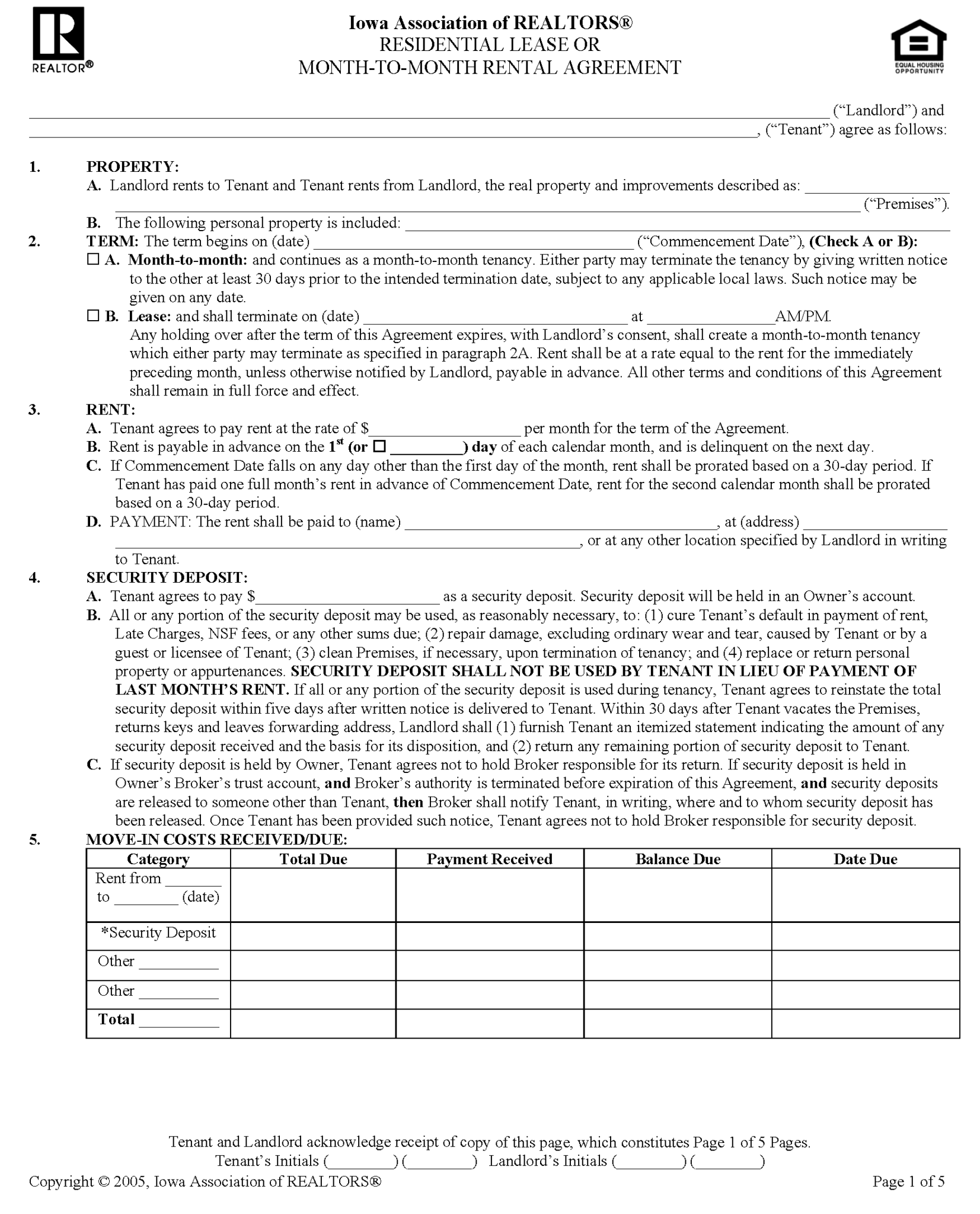 Free Iowa Standard Residential Lease Agreement PDF Word