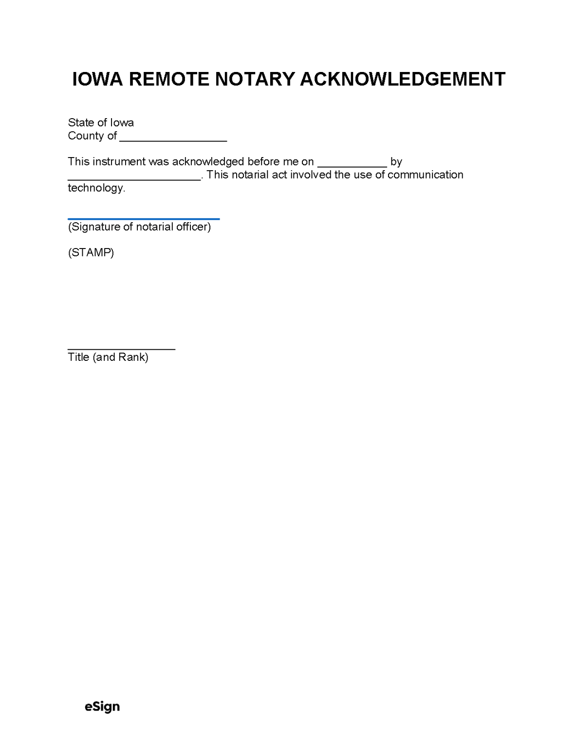 Free Iowa Notary Acknowledgment Form PDF Word