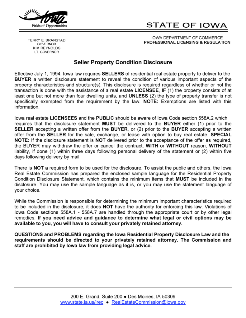 Free Iowa Property Disclosure Statement PDF