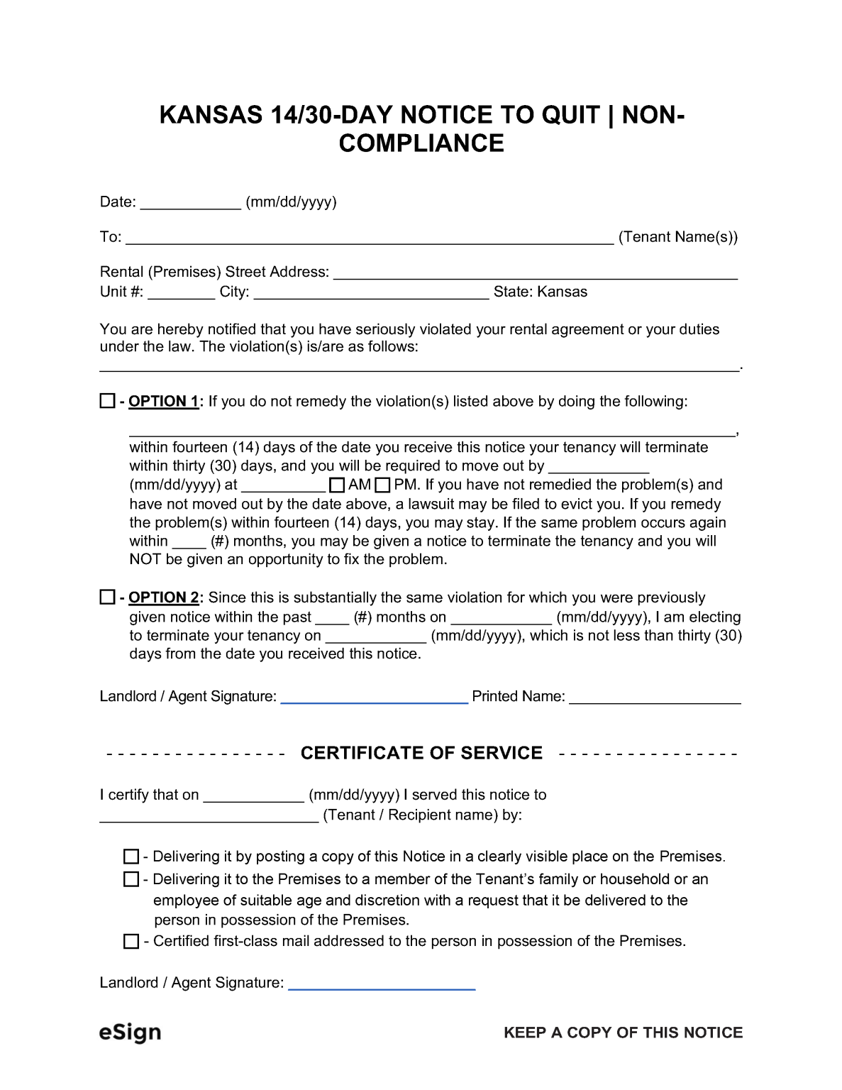 Free Kansas Eviction Notice Templates 3 PDF Word