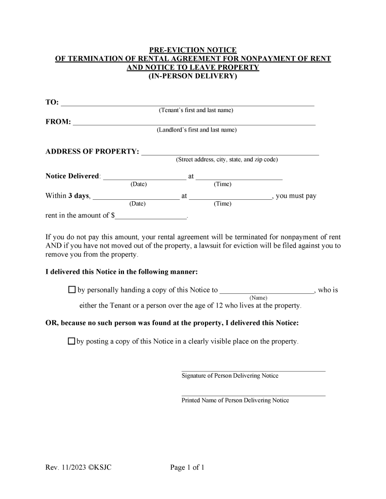 free kansas eviction notice templates laws pdf word