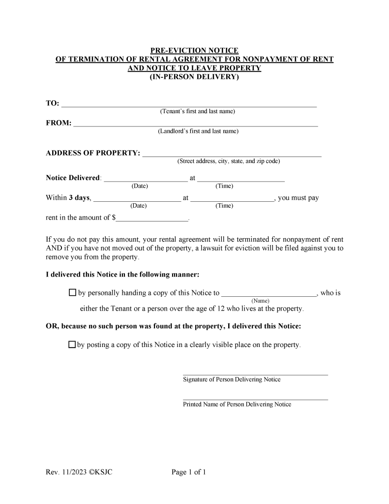 Free Kansas Eviction Notice Templates 3 PDF Word