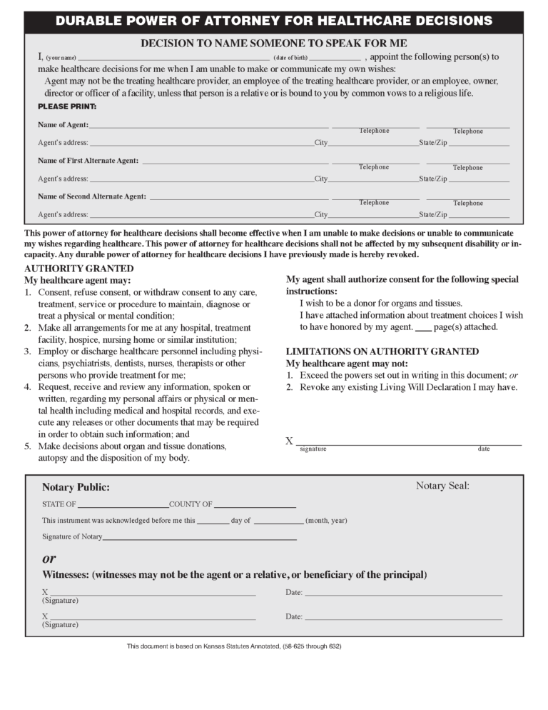 Free Kansas Advance Directive Form | PDF