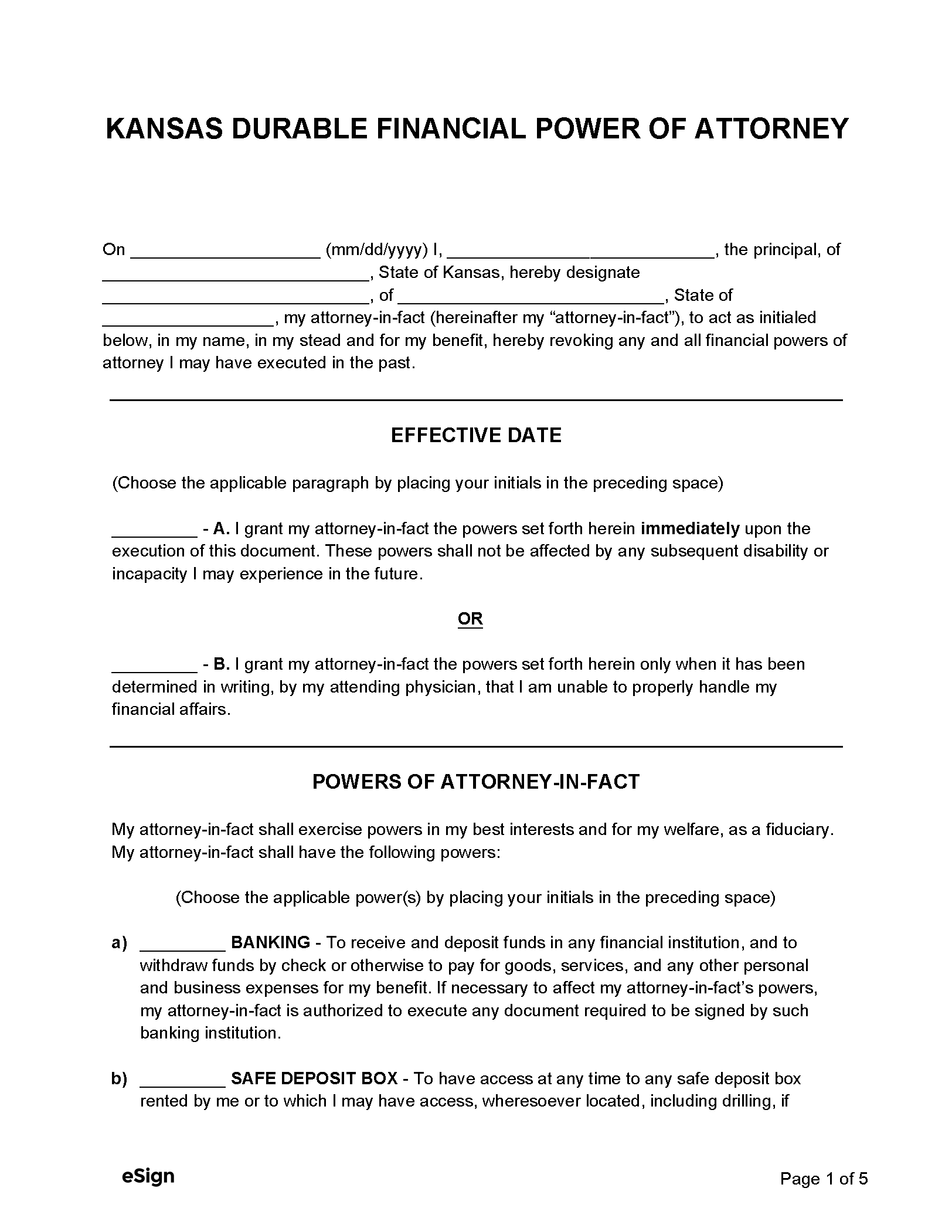 Free Kansas Durable Power of Attorney Form PDF Word
