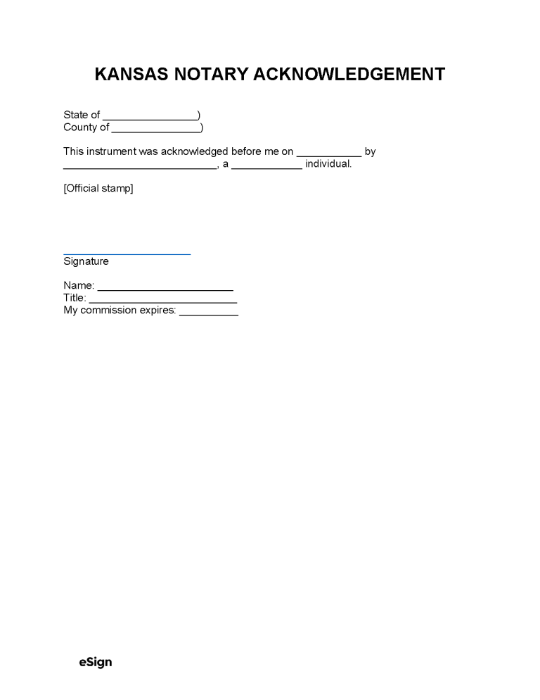 Free Kansas Notary Acknowledgment Form | PDF | Word