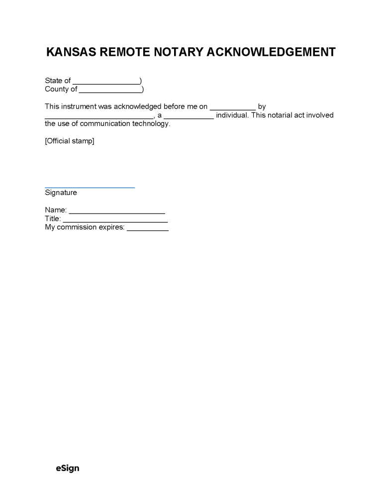 Free Kansas Notary Acknowledgment Form | PDF | Word