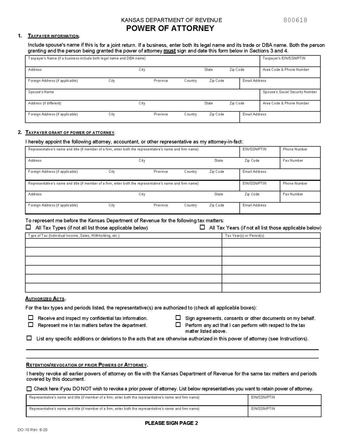 Free Kansas Tax Power of Attorney (Form DO10) PDF