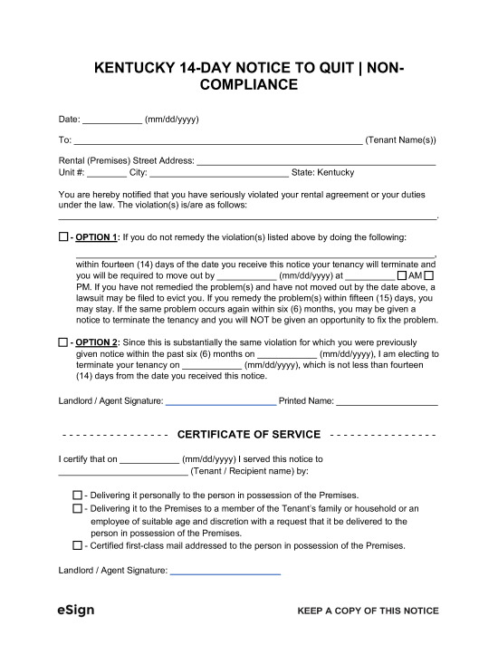 Free Kentucky Eviction Notice Templates 3 PDF Word