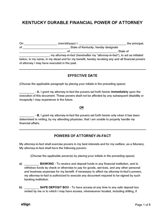 Free Kentucky Power Of Attorney Forms PDF