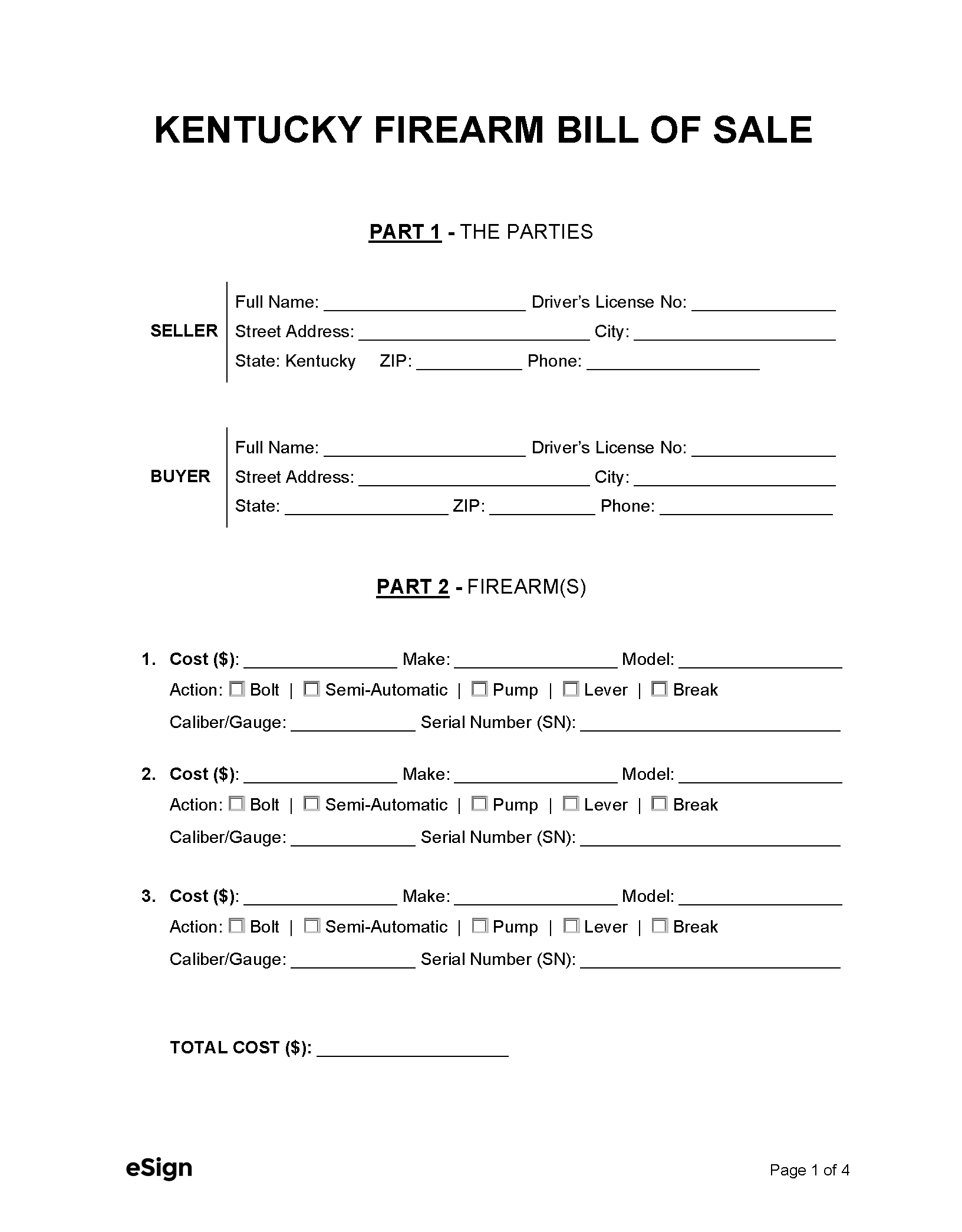 free kentucky bill of sale forms pdf word