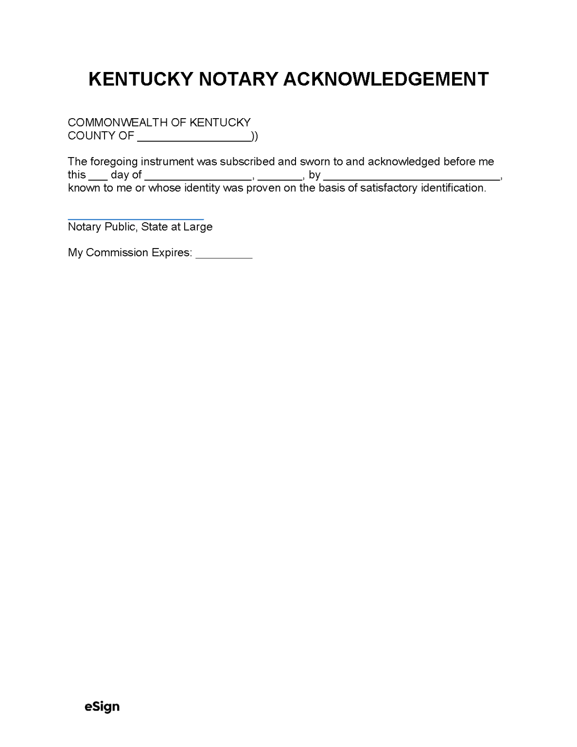 Free Kentucky Notary Acknowledgment Form PDF Word