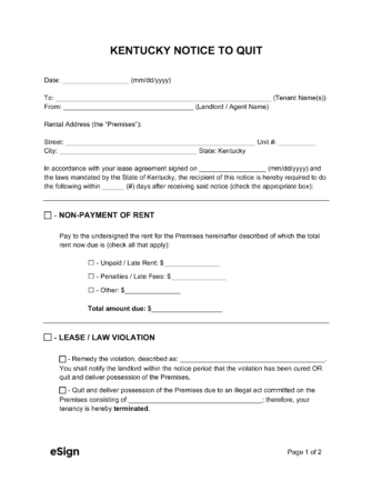 free kentucky eviction notice templates laws pdf word