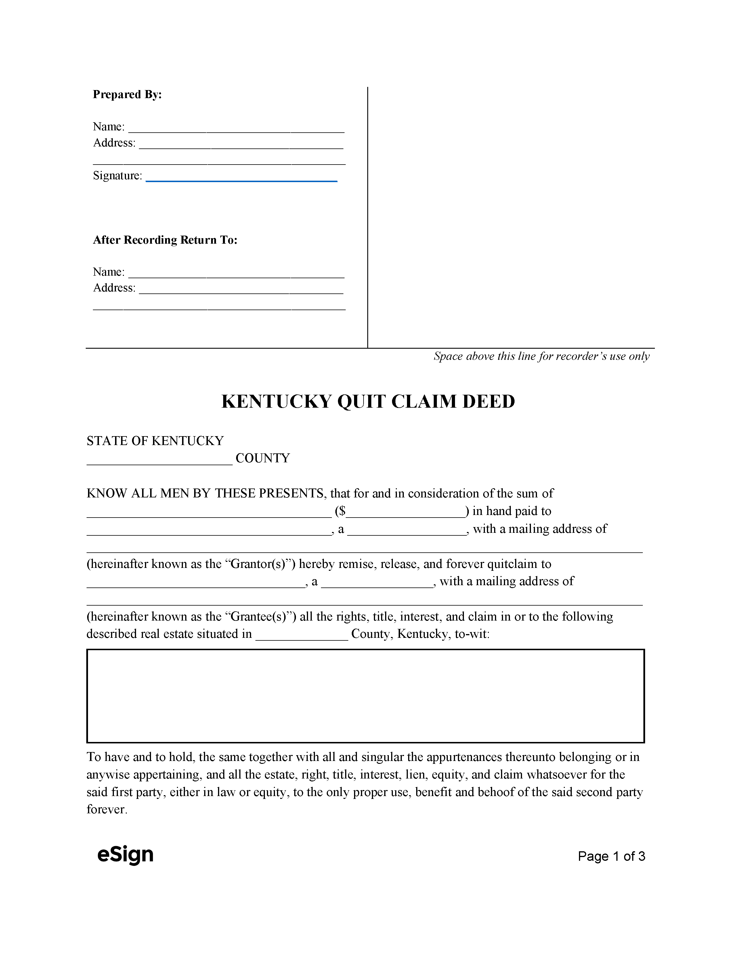 Free Kentucky Deed Forms