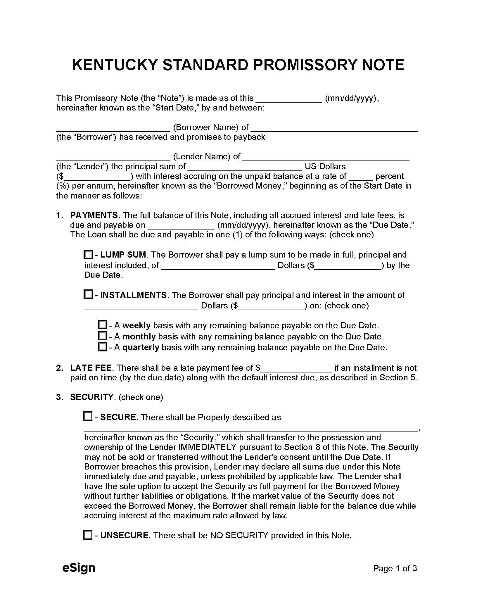 Free Kentucky Promissory Note Template PDF Word