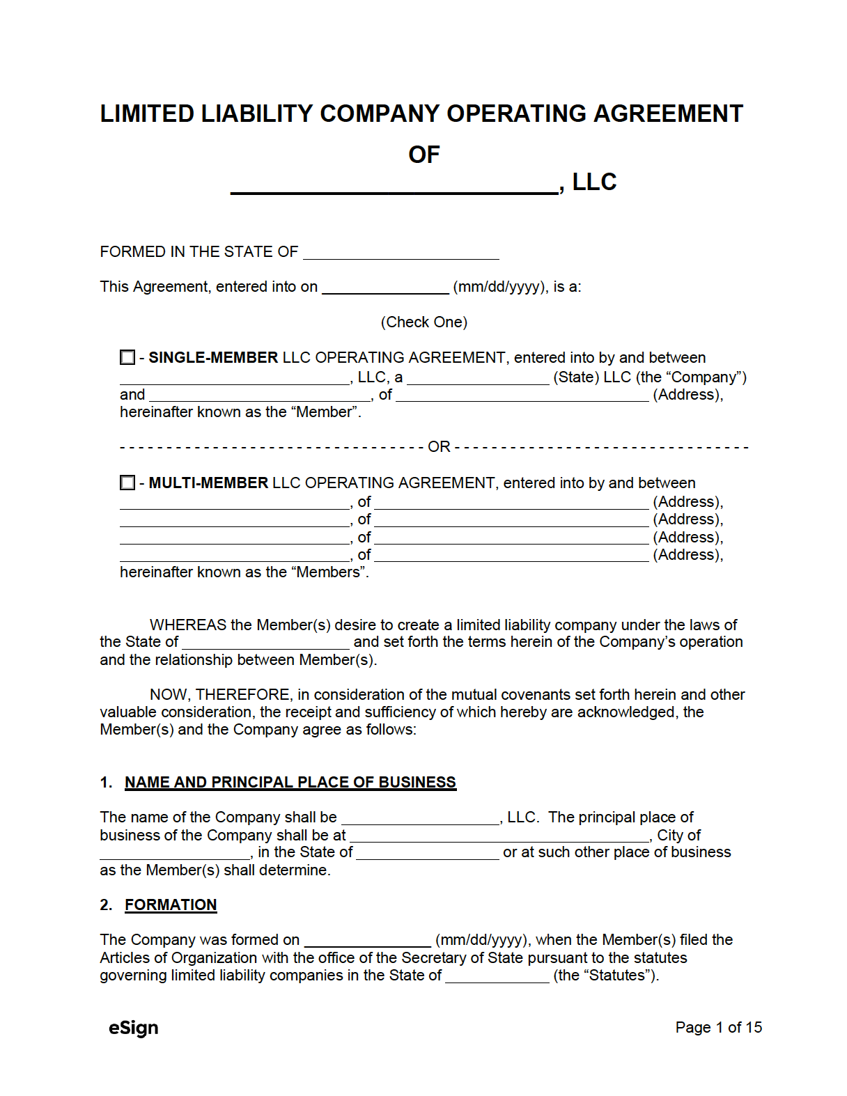 llc operating agreement template