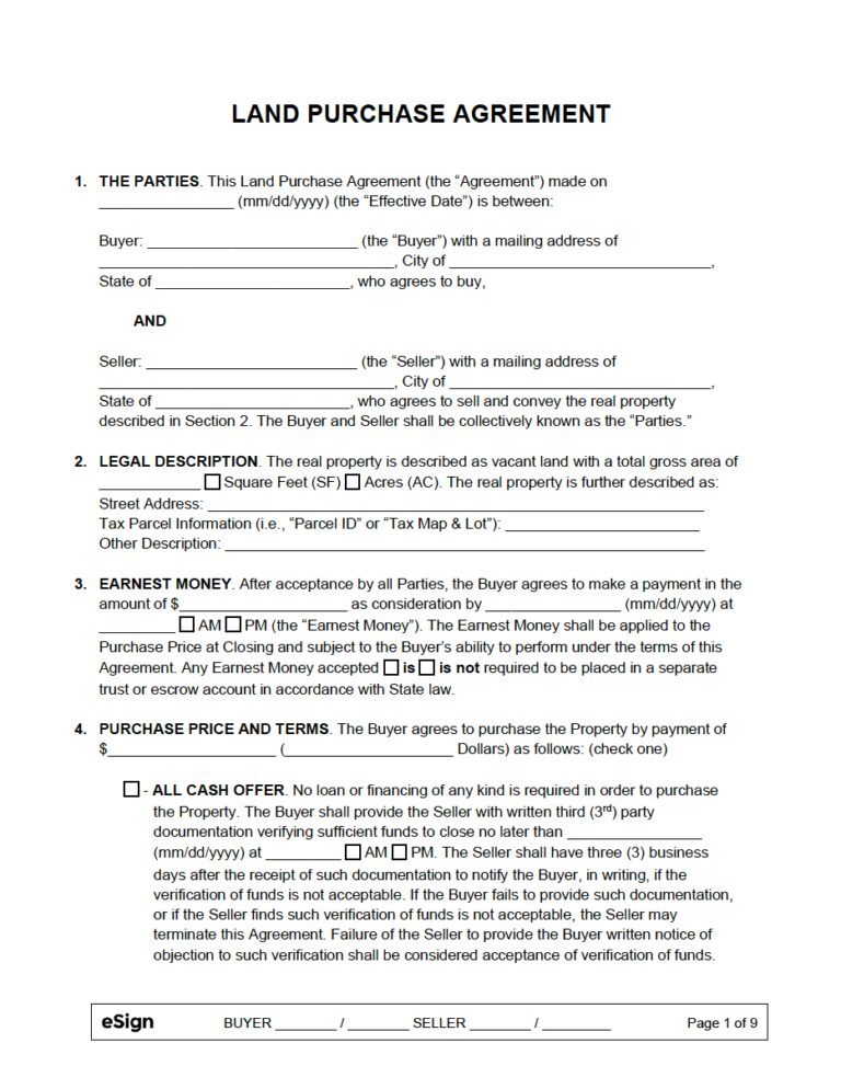 Free Printable Land Contract Forms