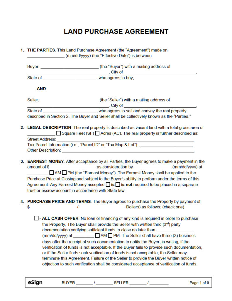 Free Purchase Agreement Templates 7 PDF Word