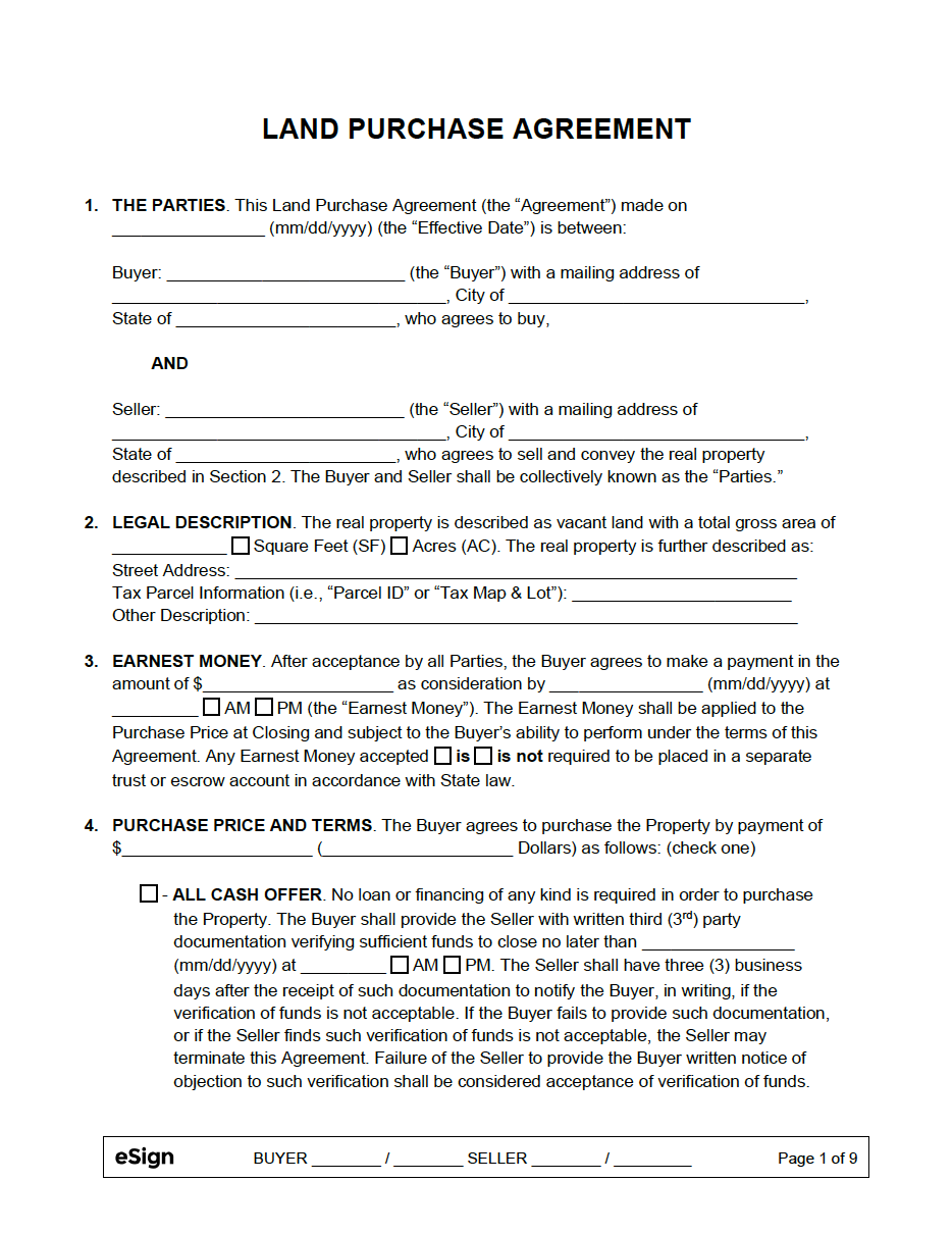 Land Purchase Agreement Template