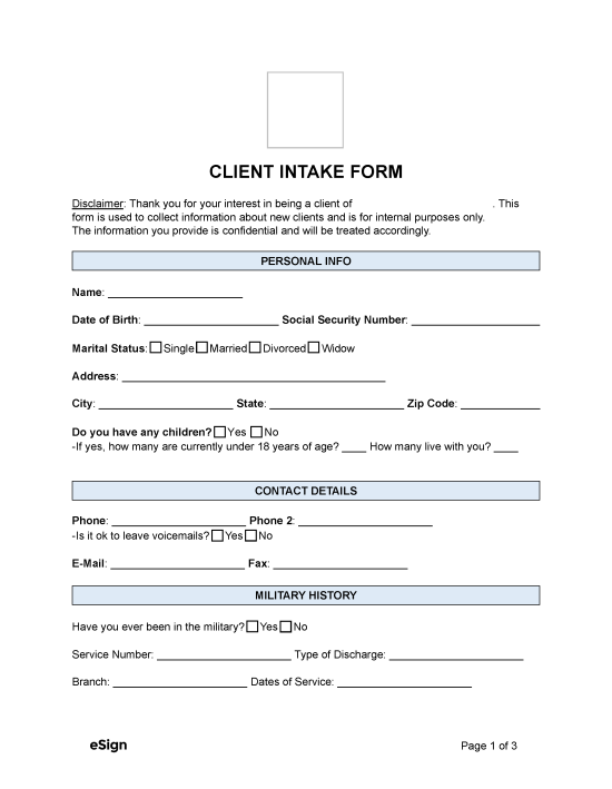 Attorney Law Firm Client Intake Form Legal Intake Form Template