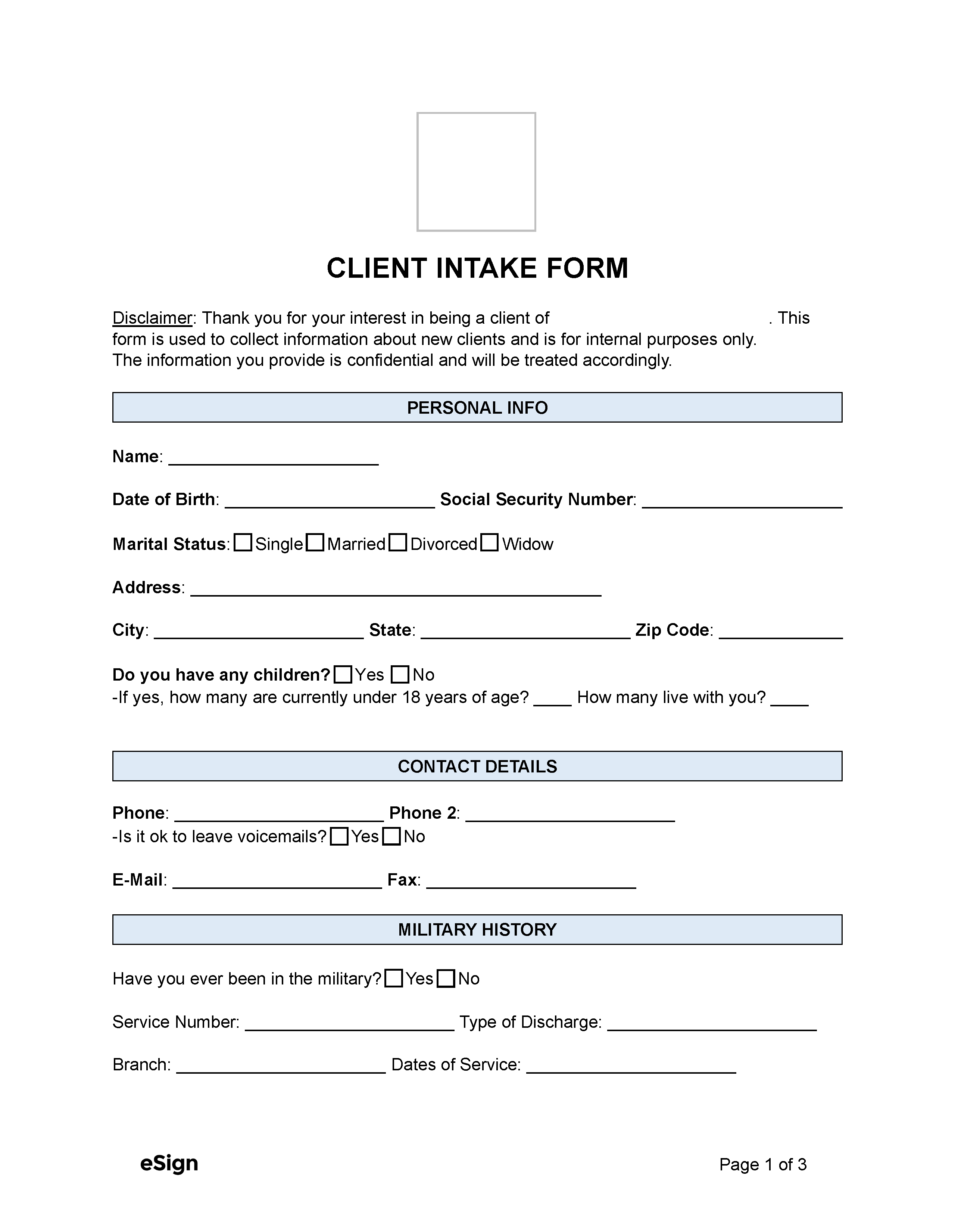 Free Attorney (Law Firm) Client Intake Form PDF Word