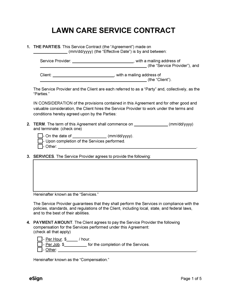 Free Lawn Care Service Contract Template | PDF | Word