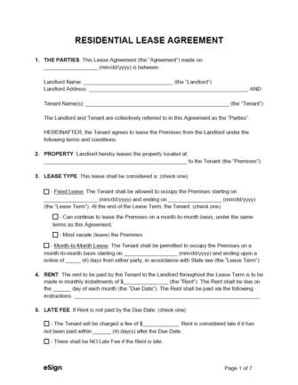 residential tenancy agreement template free