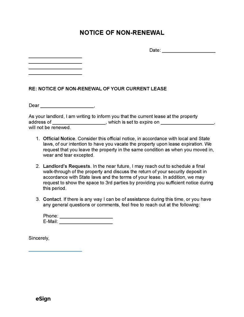 Free Non-Renewal Lease Letter Template | Sample | PDF | Word