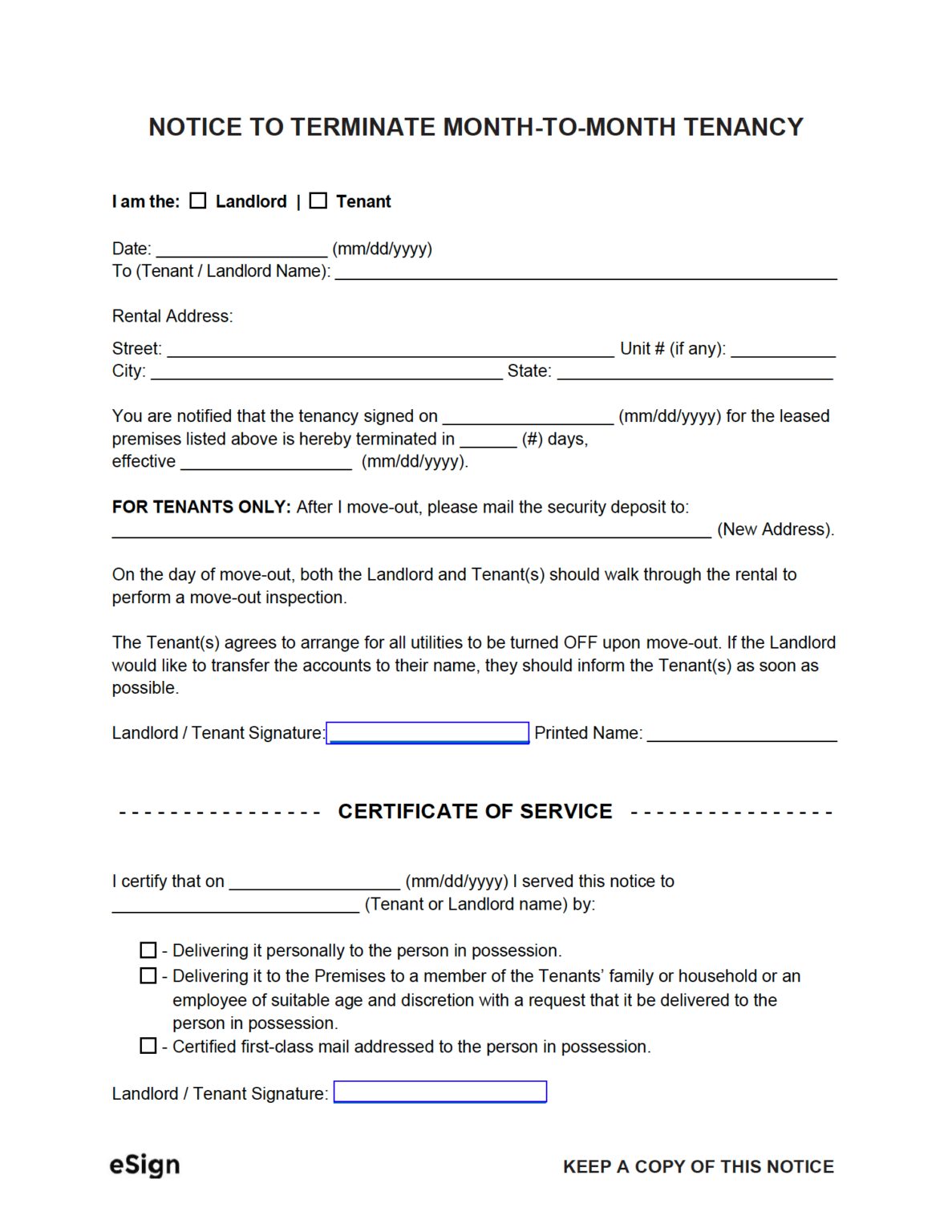 Free Lease Termination Letter 30Day Notice to Quit PDF Word