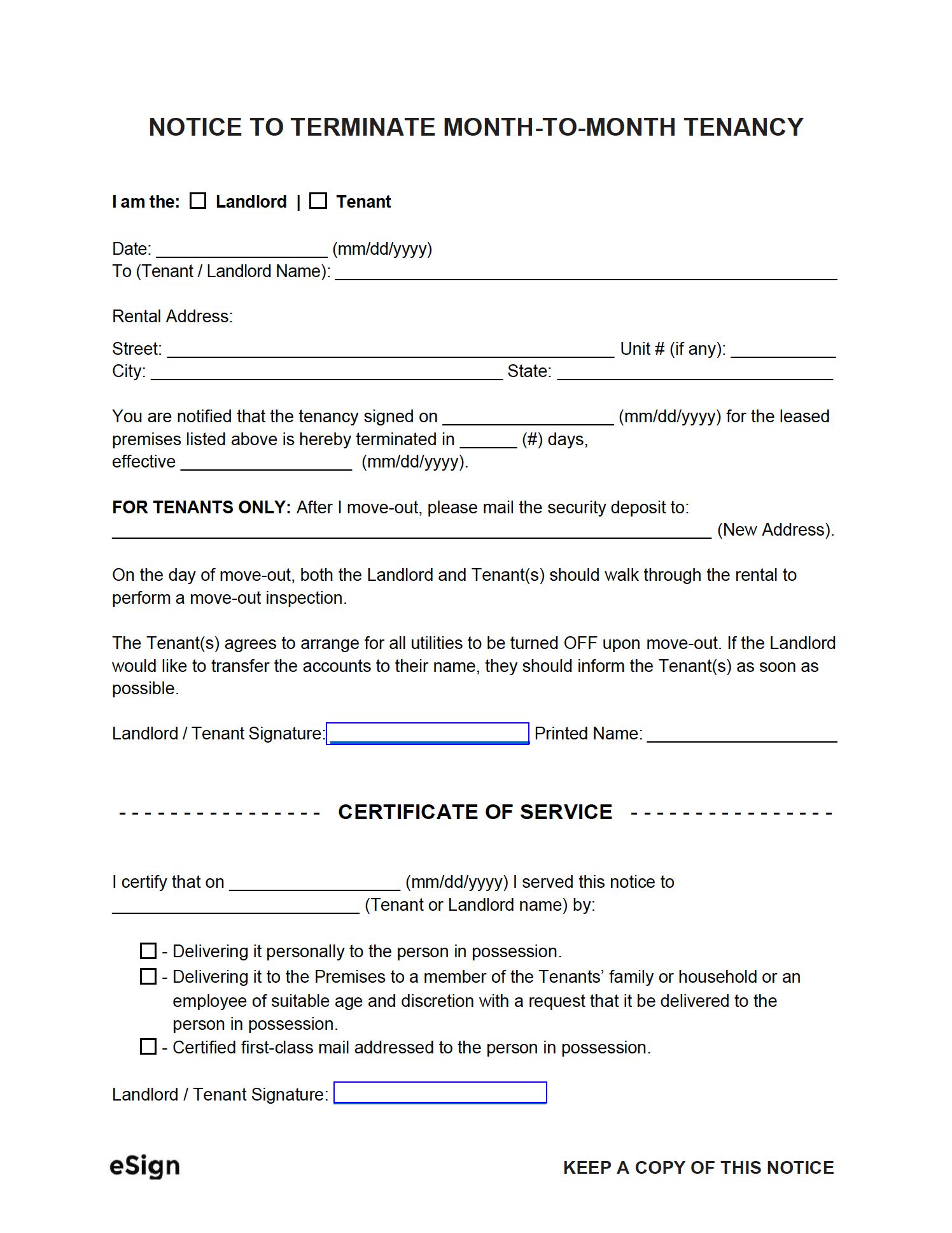 Free Lease Termination Letter Templates 30 Day Notice To Quit Pdf Word