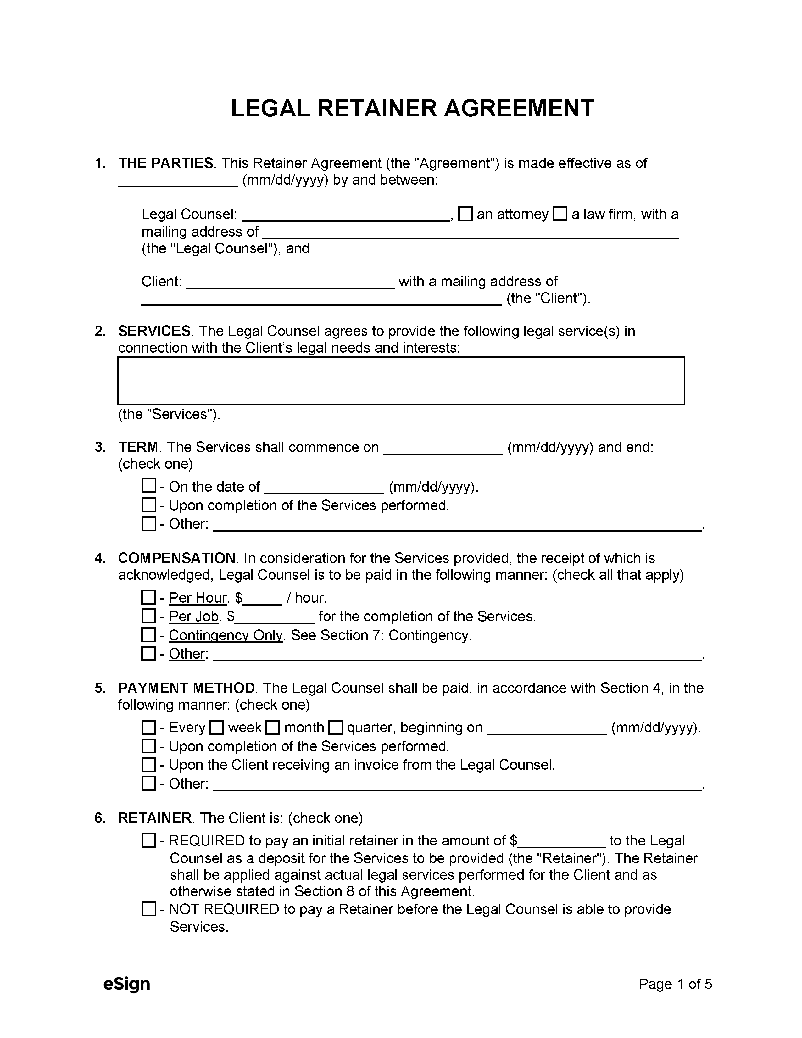 Free Retainer Agreement Template PDF Word