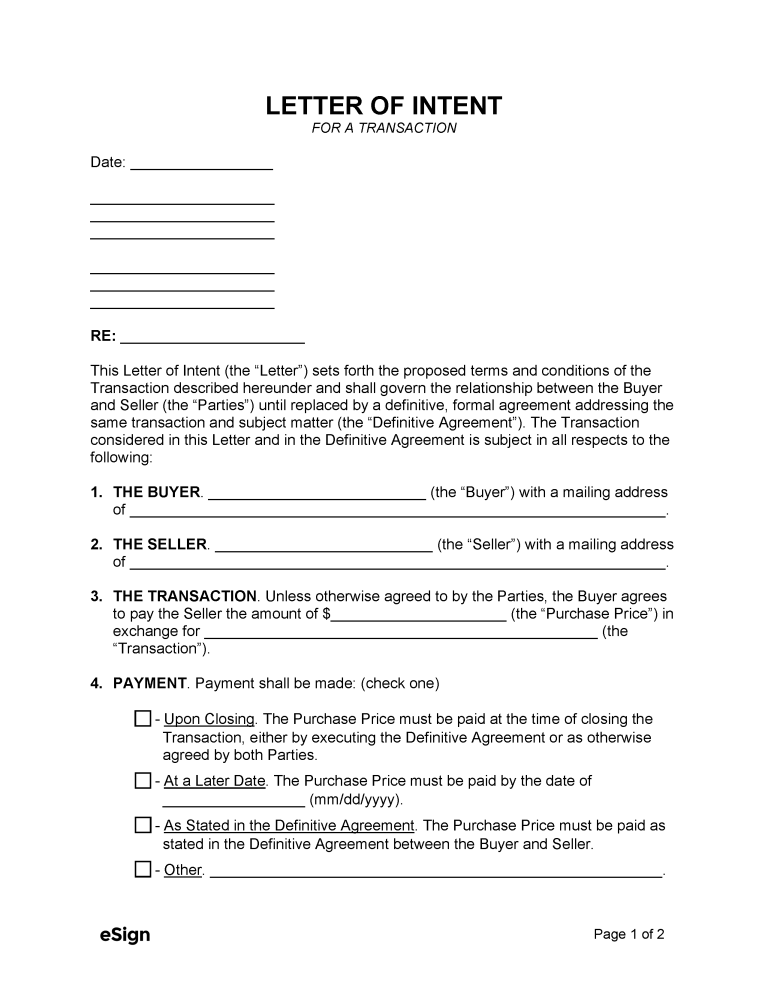 Free Letter of Intent (LOI) Templates (14) | PDF | Word