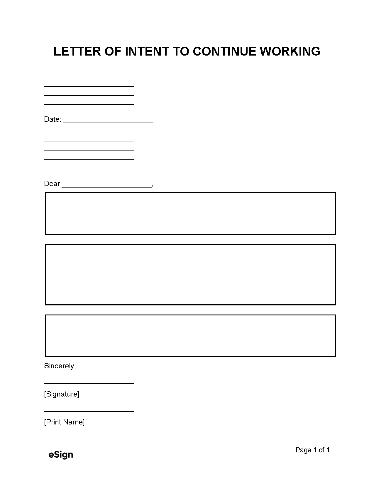 Free Letter Of Intent To Continue Working PDF Word