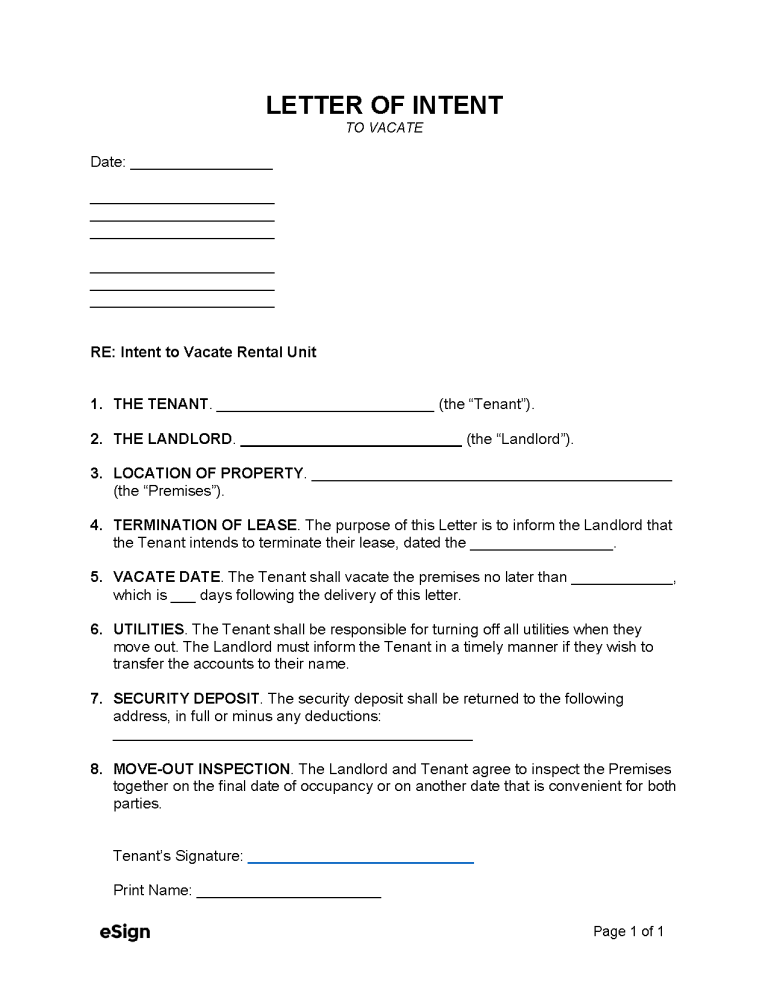 Free Letter of Intent to Vacate | PDF | Word