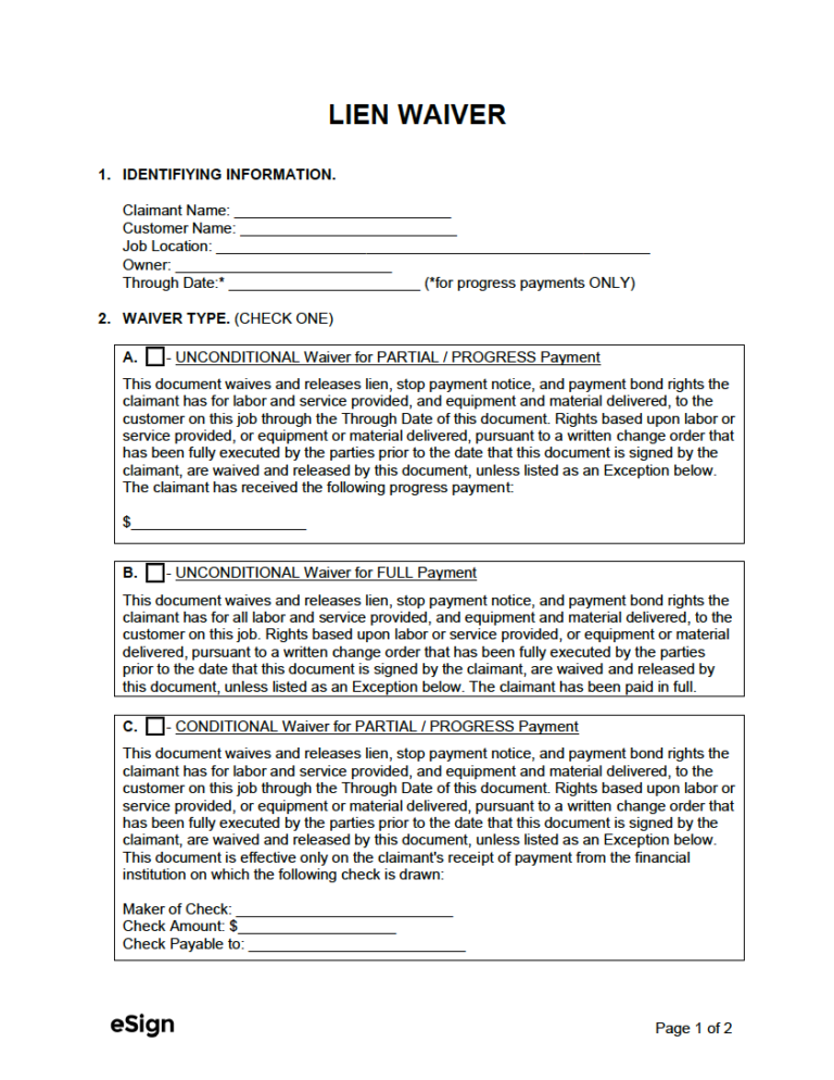 Free Lien Waiver Forms | PDF | Word