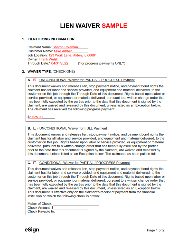 Free Lien Waiver Forms PDF Word Free Lien Waiver Forms PDF Word