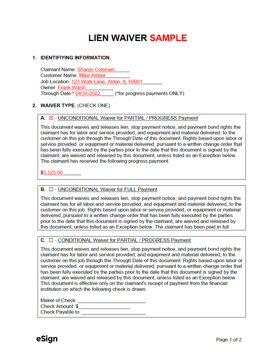 Free Lien Waiver Forms | PDF | Word