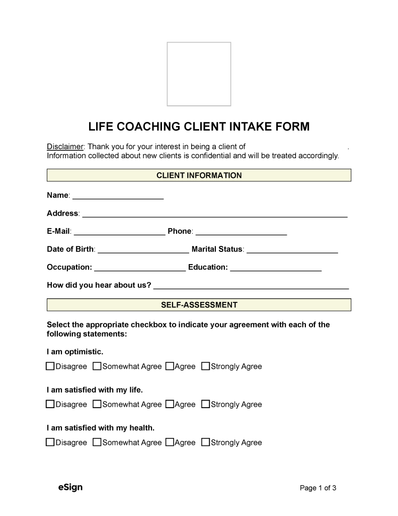 Free Life Coaching Client Intake Form Pdf Word 3988