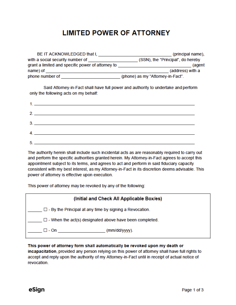 Free Power of Attorney Forms - PDF | Word