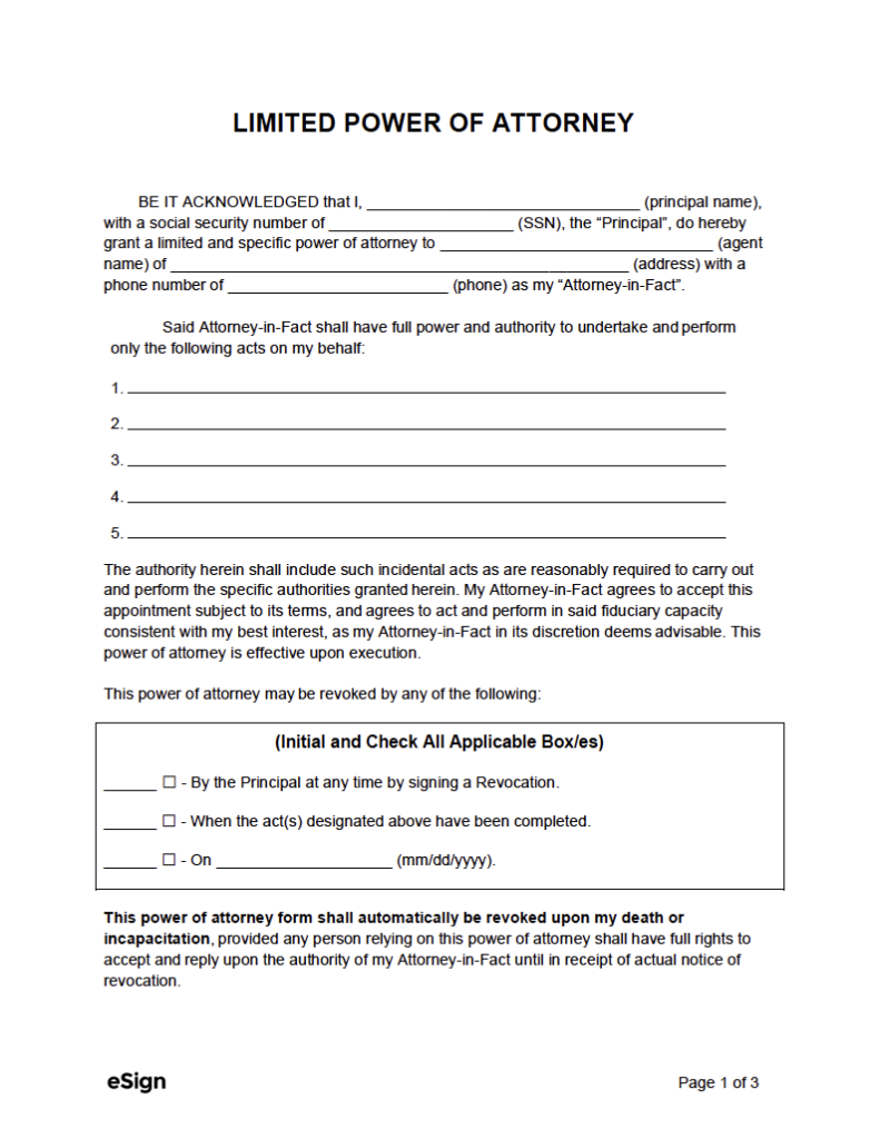 Printable Power Of Attorney Paperwork