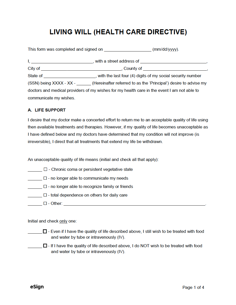 Free Living Will Forms | PDF | Word