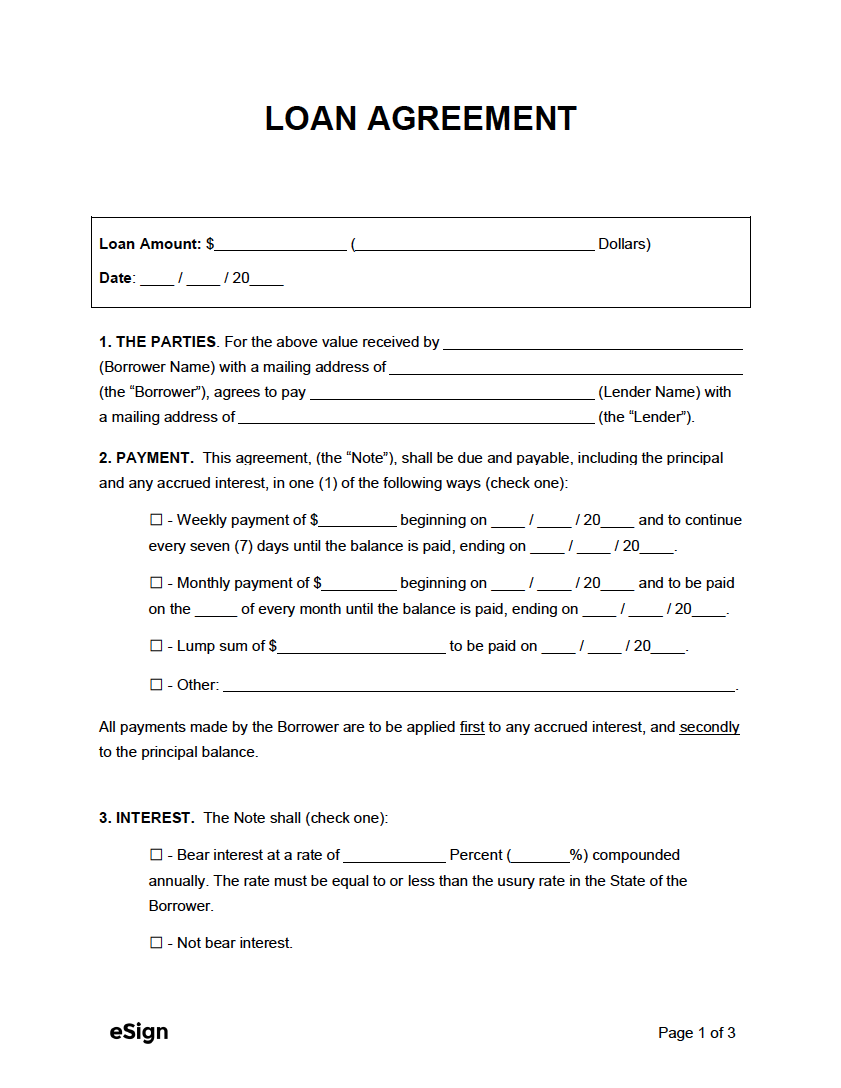 loan agreement template