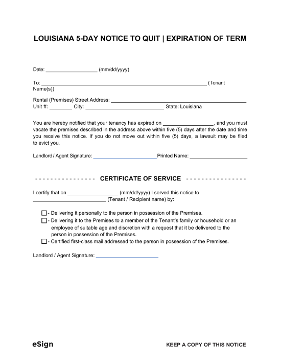 Free Louisiana Eviction Notice Forms Process Laws Word Pdf Eforms 