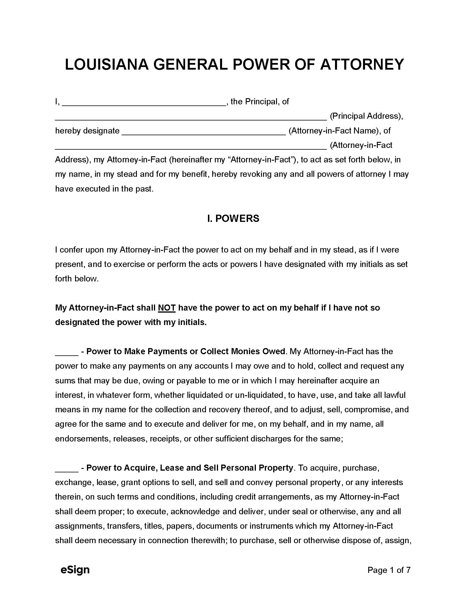 Free Louisiana General Power Of Attorney Form Pdf Word 5604