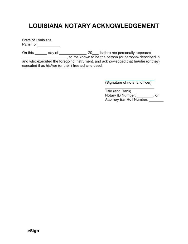 Free Louisiana Notary Acknowledgment Form Pdf Word 8713