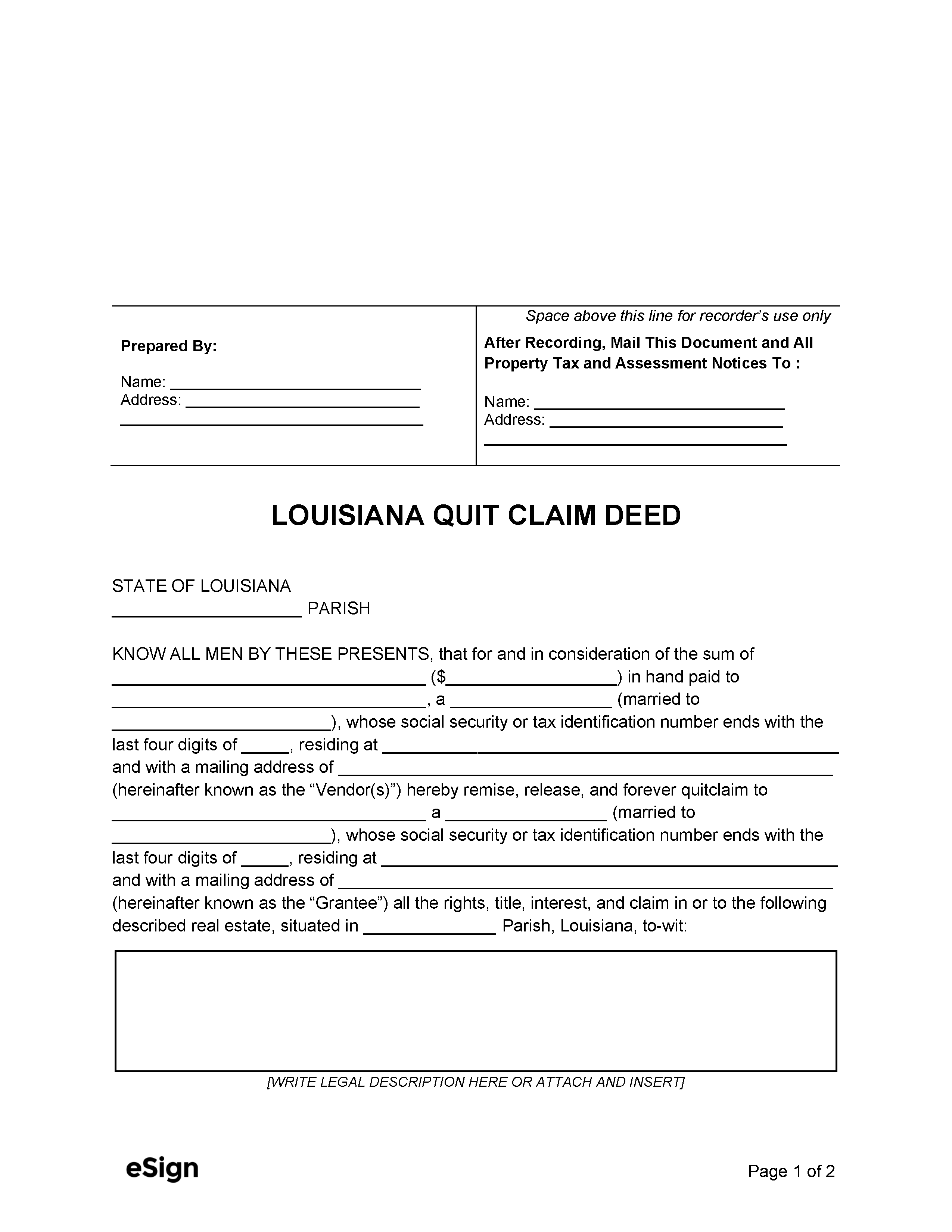 Free Louisiana Deed Forms PDF Word