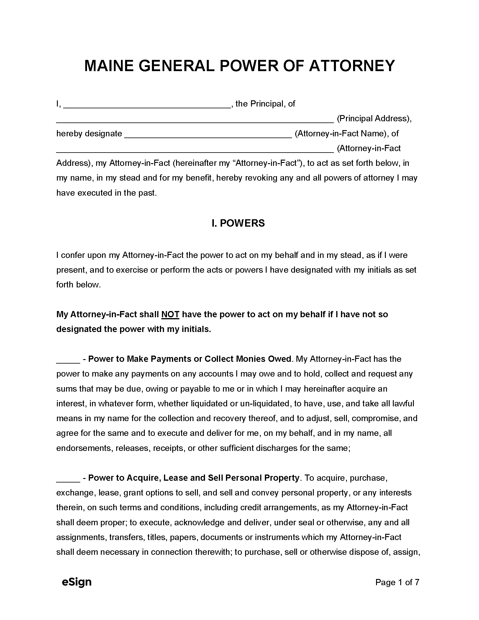 Free Maine General Power Of Attorney Form PDF Word
