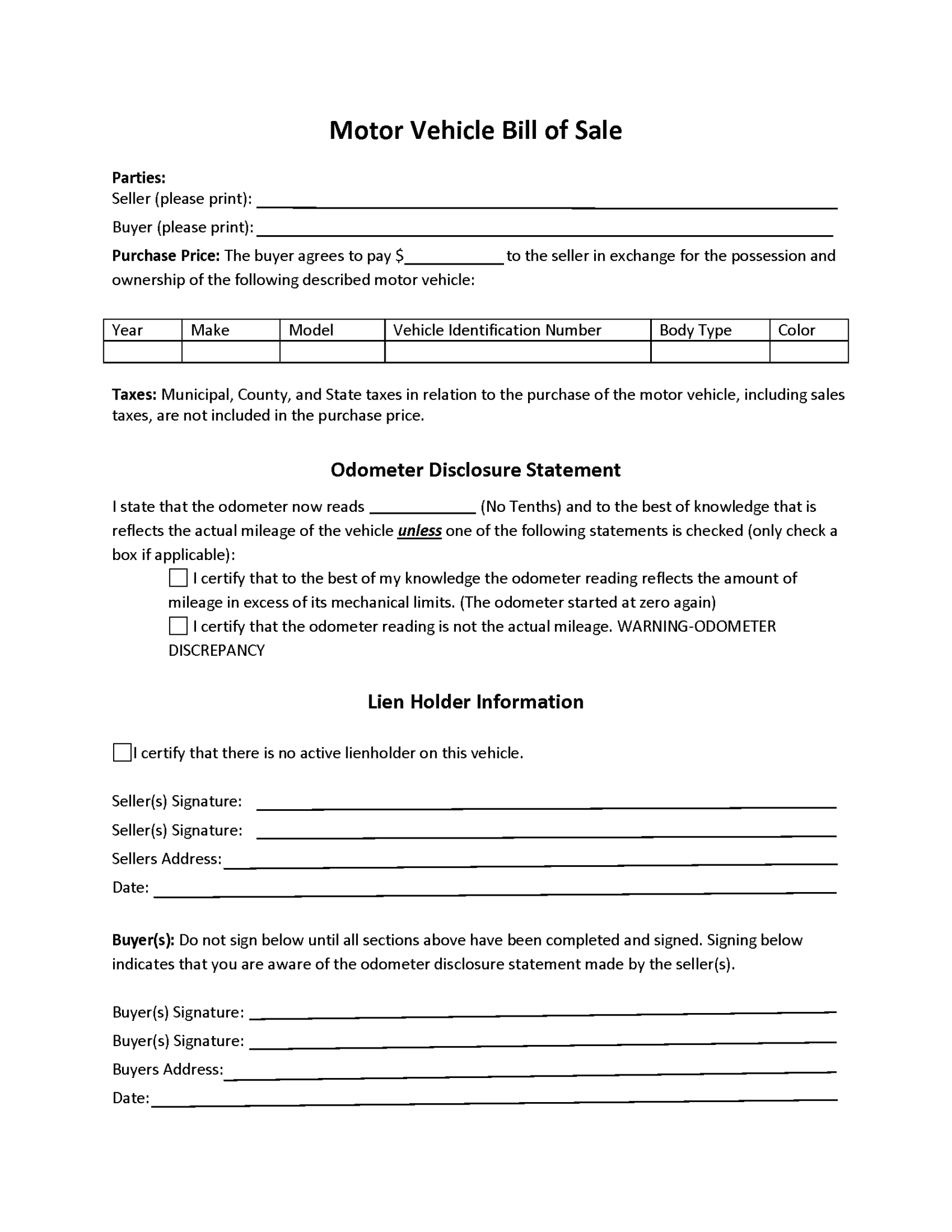 Free Maine Bill of Sale Forms PDF